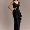 Black Lycra Ready Pleated Saree With Embroidery And Matching Blouse