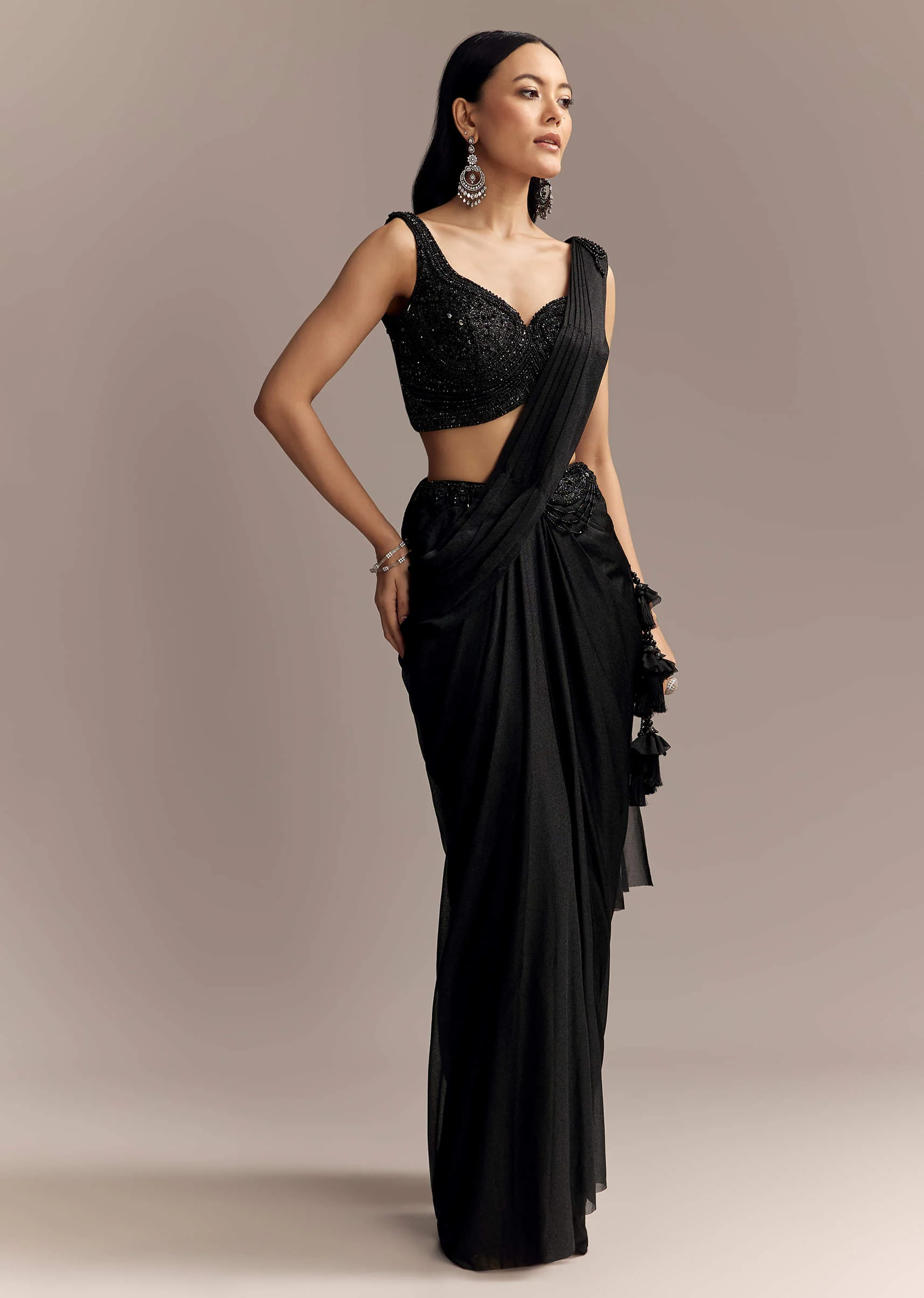 4272-black-lycra-ready-pleated-saree-with-embroidery-and-matching-blouse-1.webp Black Lycra Ready Pleated Saree With Embroidery And Matching Blouse