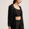 Black Crop Top Skirt And Embellished Jacket Set