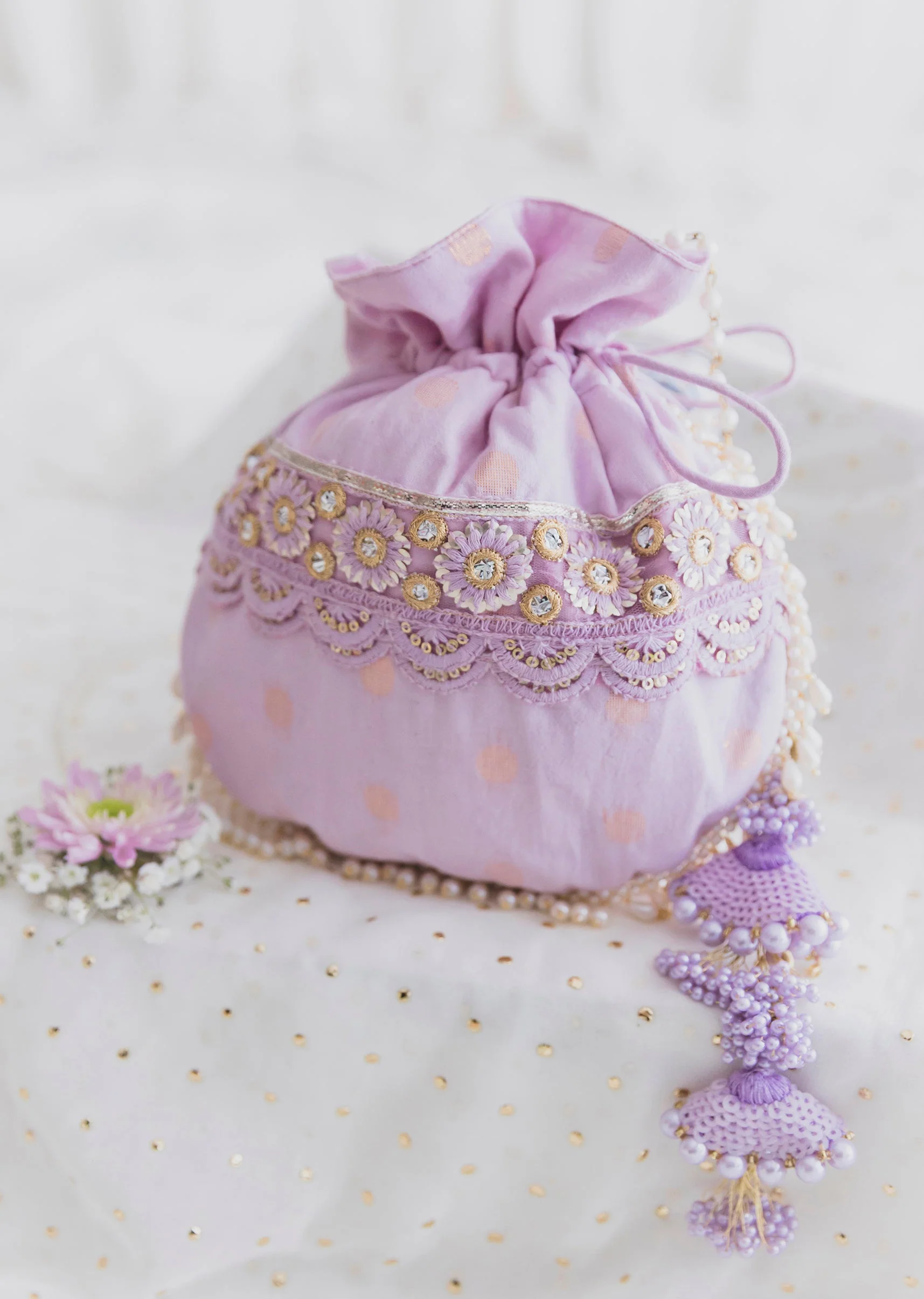 Purple Cotton Potli With Embroidery