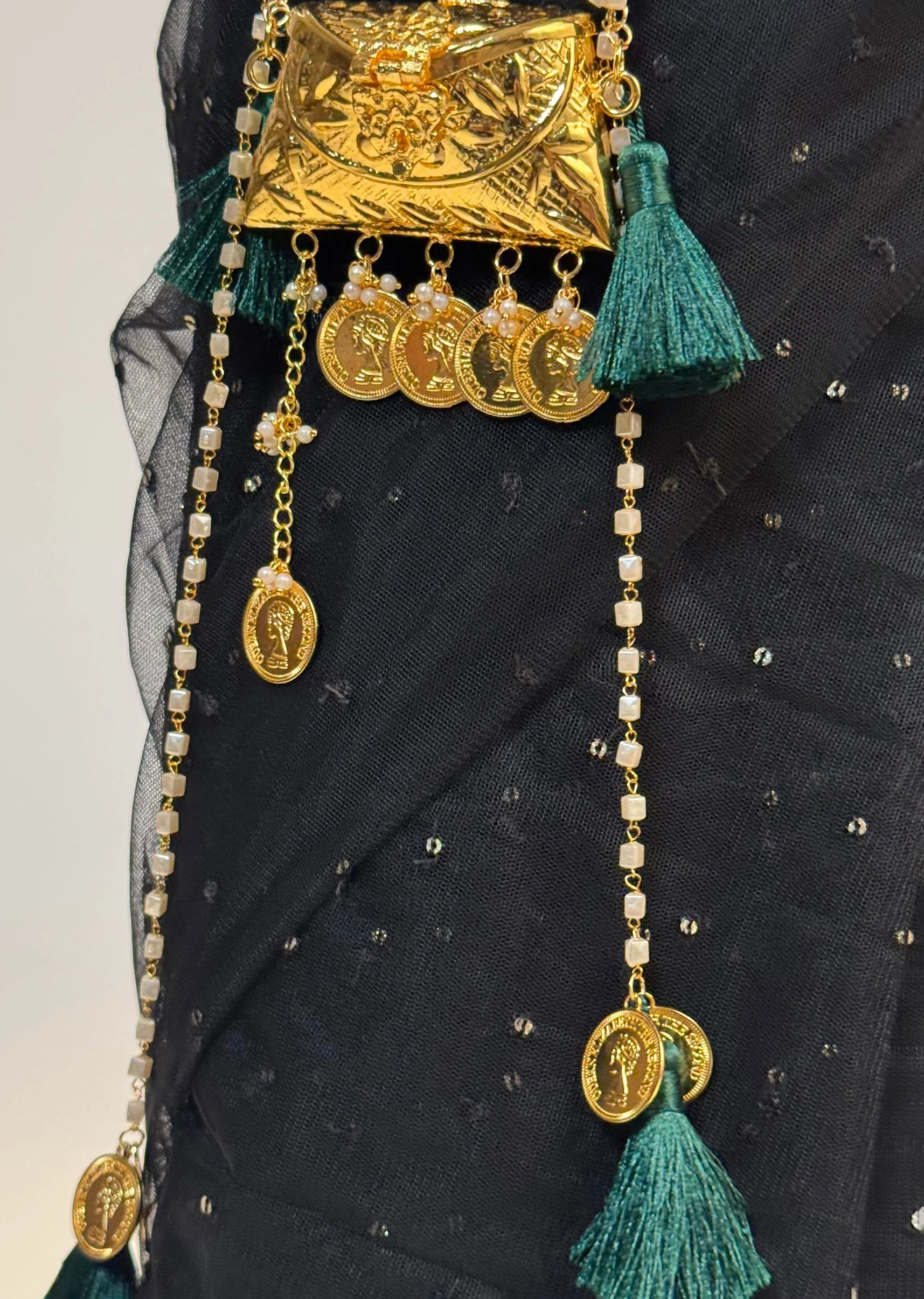 Gold Pearl Coin Charm Potli Bag