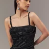 Black Contemporary Corset Gown With Pearl Bead And Sequin Embellishments