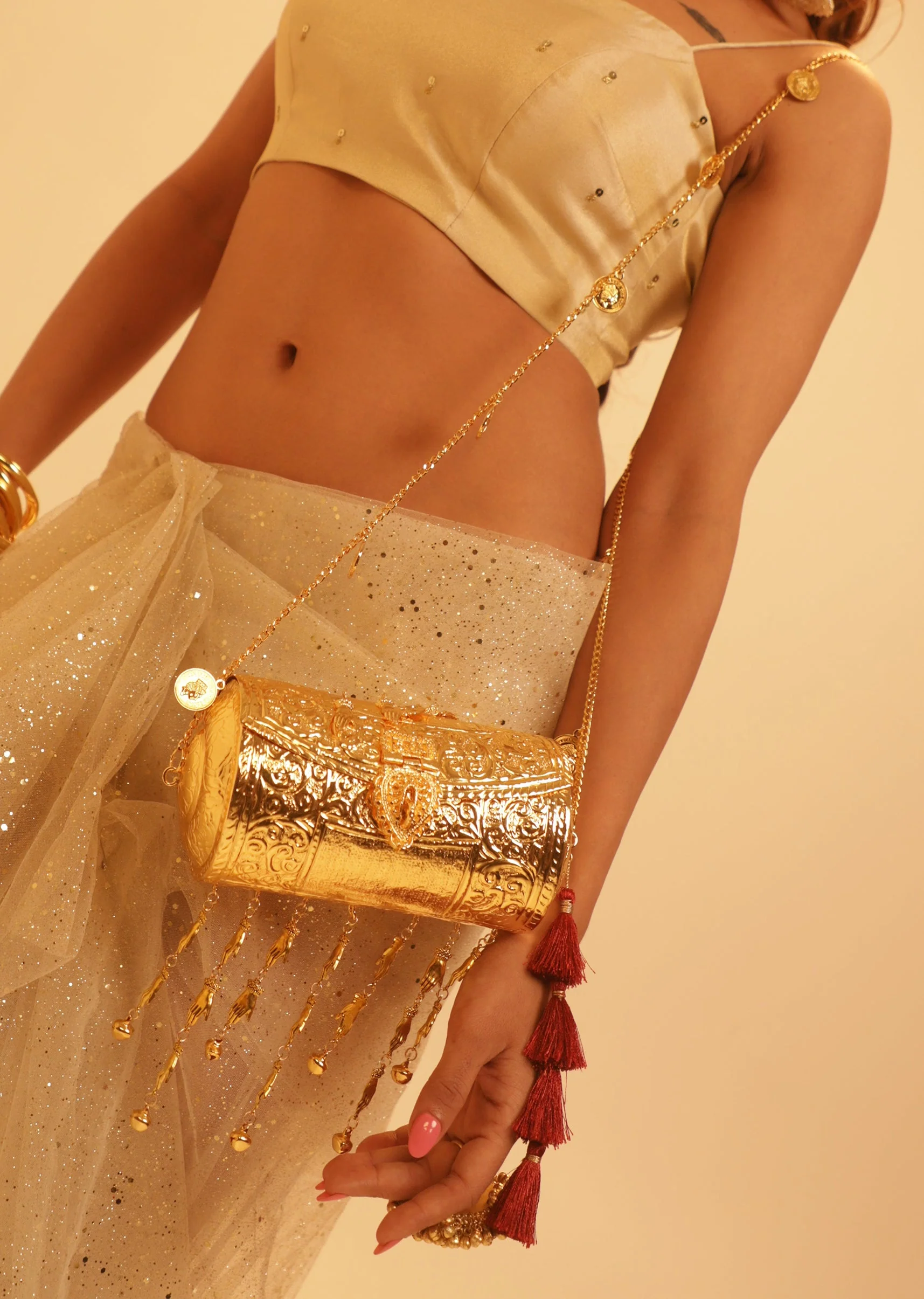 430-antique-gold-coin-and-ghungroo-sling-bag-1.webp Antique Gold Coin And Ghungroo Sling Bag