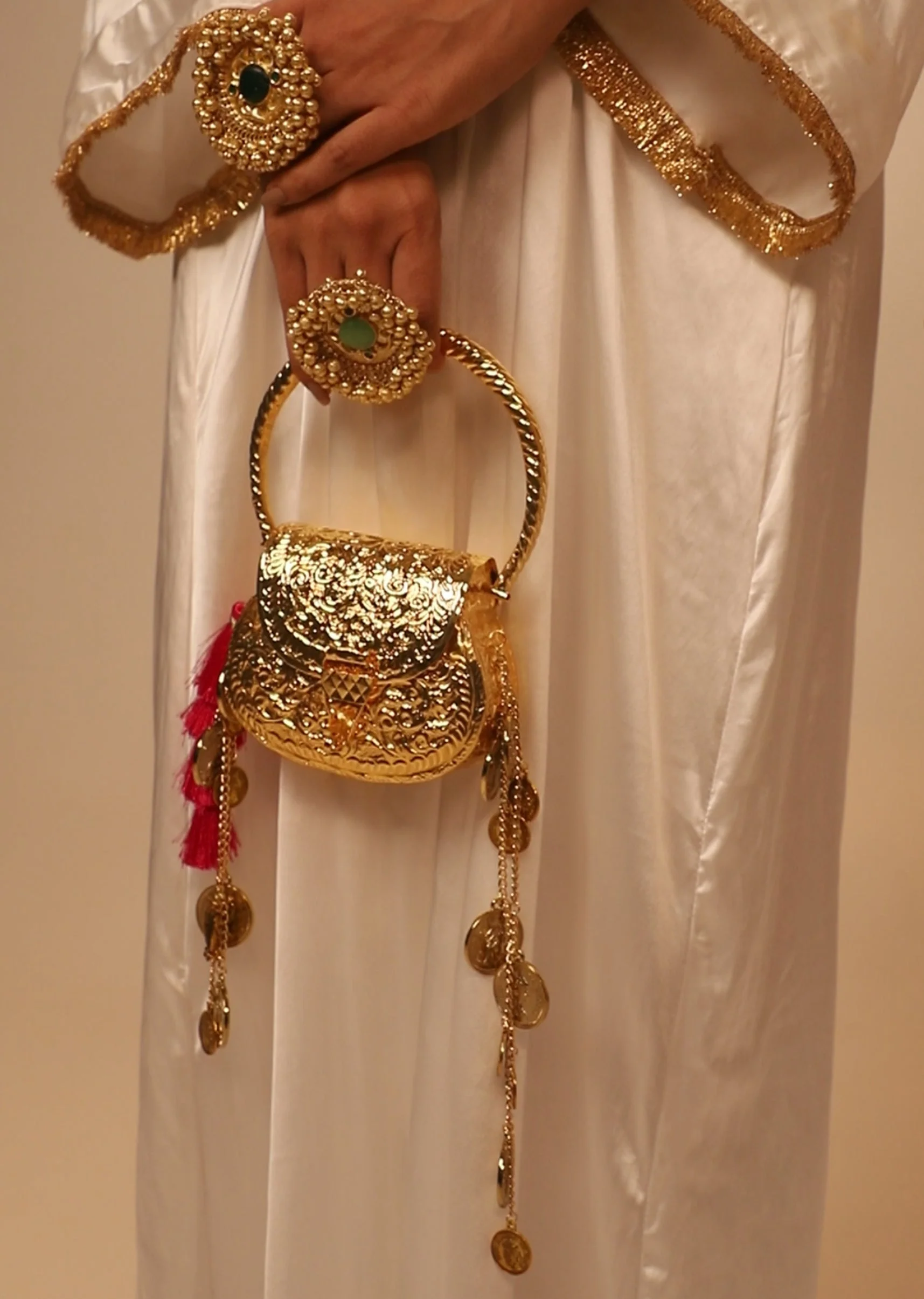 Gold Embossed Potli Handle Bag