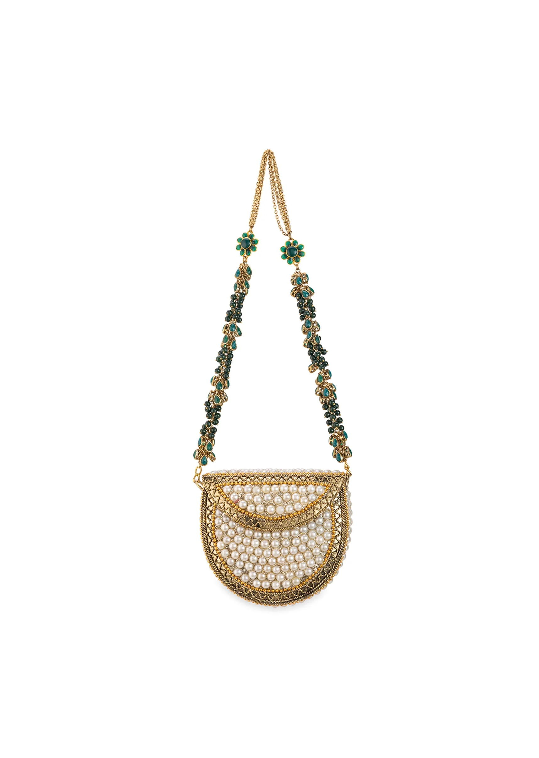 Gold Pearl Embellished Metal Bag