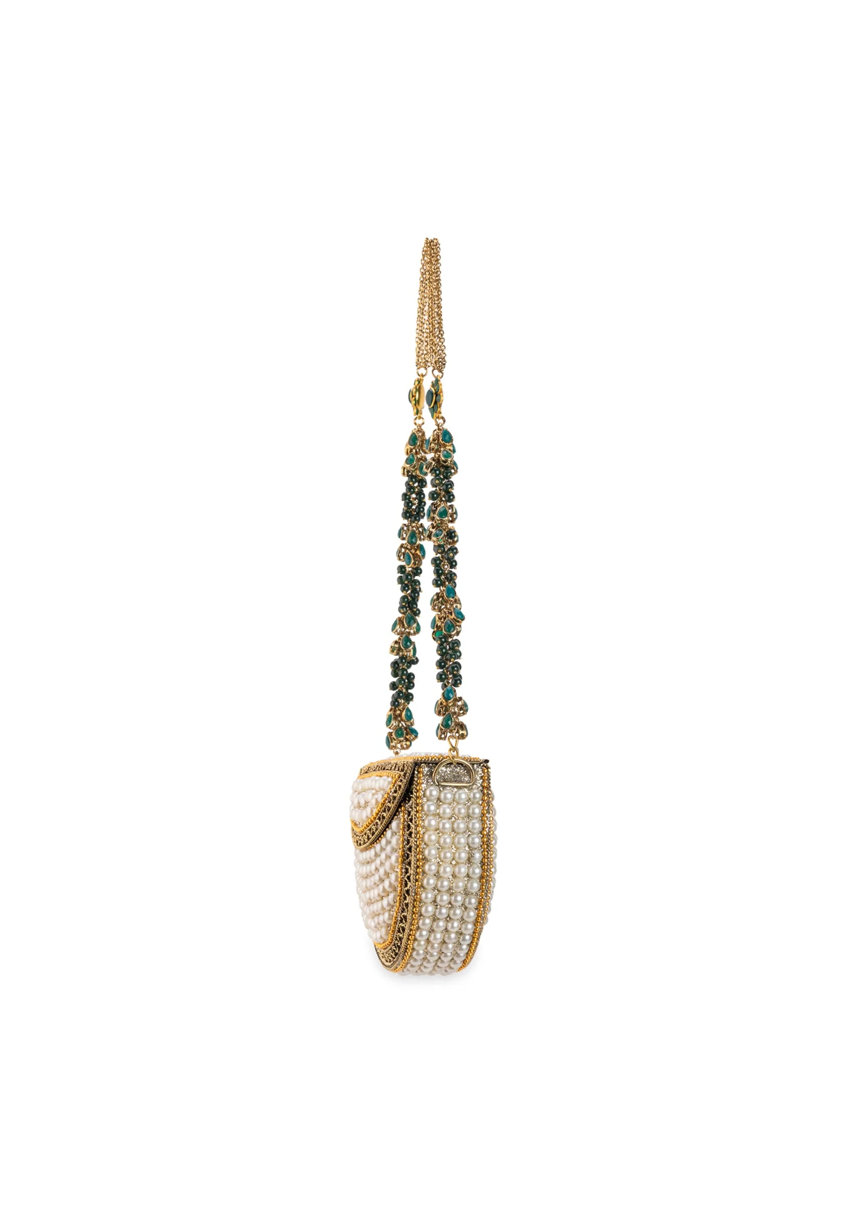 Gold Pearl Embellished Metal Bag