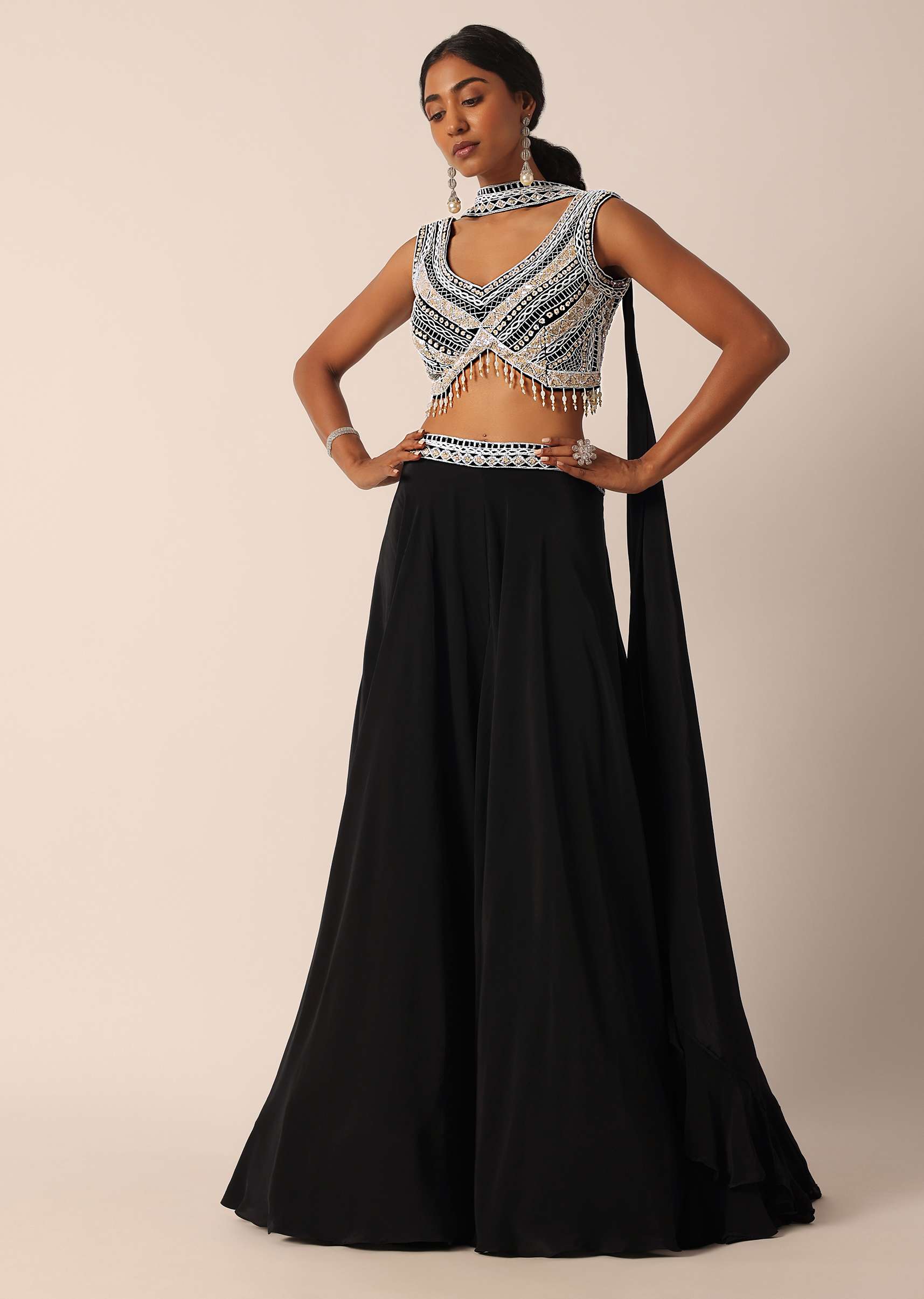 4320-black-bead-embellished-blouse-and-palazzo-set-1.jpg Black Bead Embellished Blouse And Palazzo Set