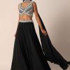 Black Bead Embellished Blouse And Palazzo Set