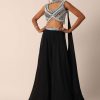 Black Bead Embellished Blouse And Palazzo Set