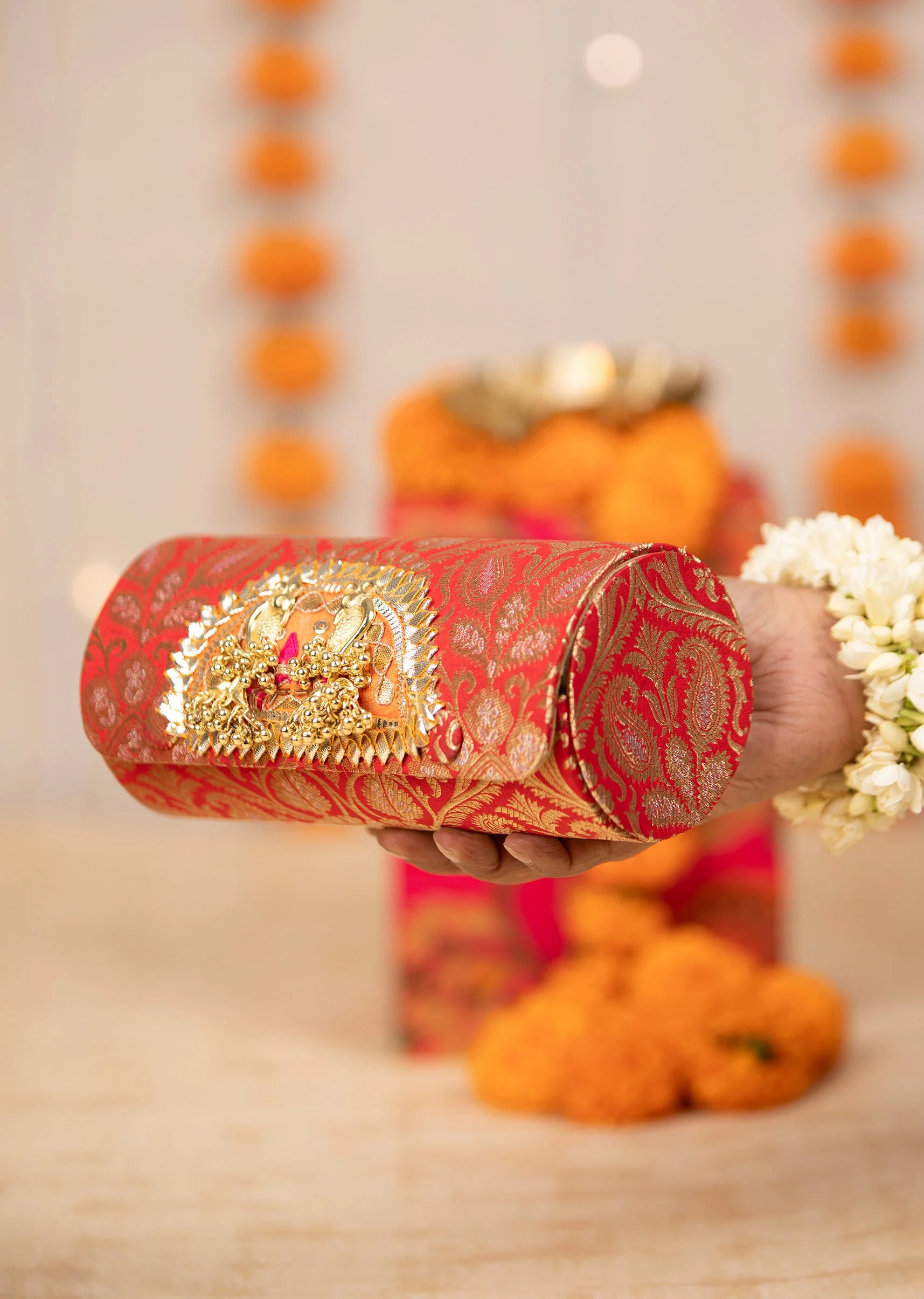 Red Brocade Textured Paisley Motif Bag