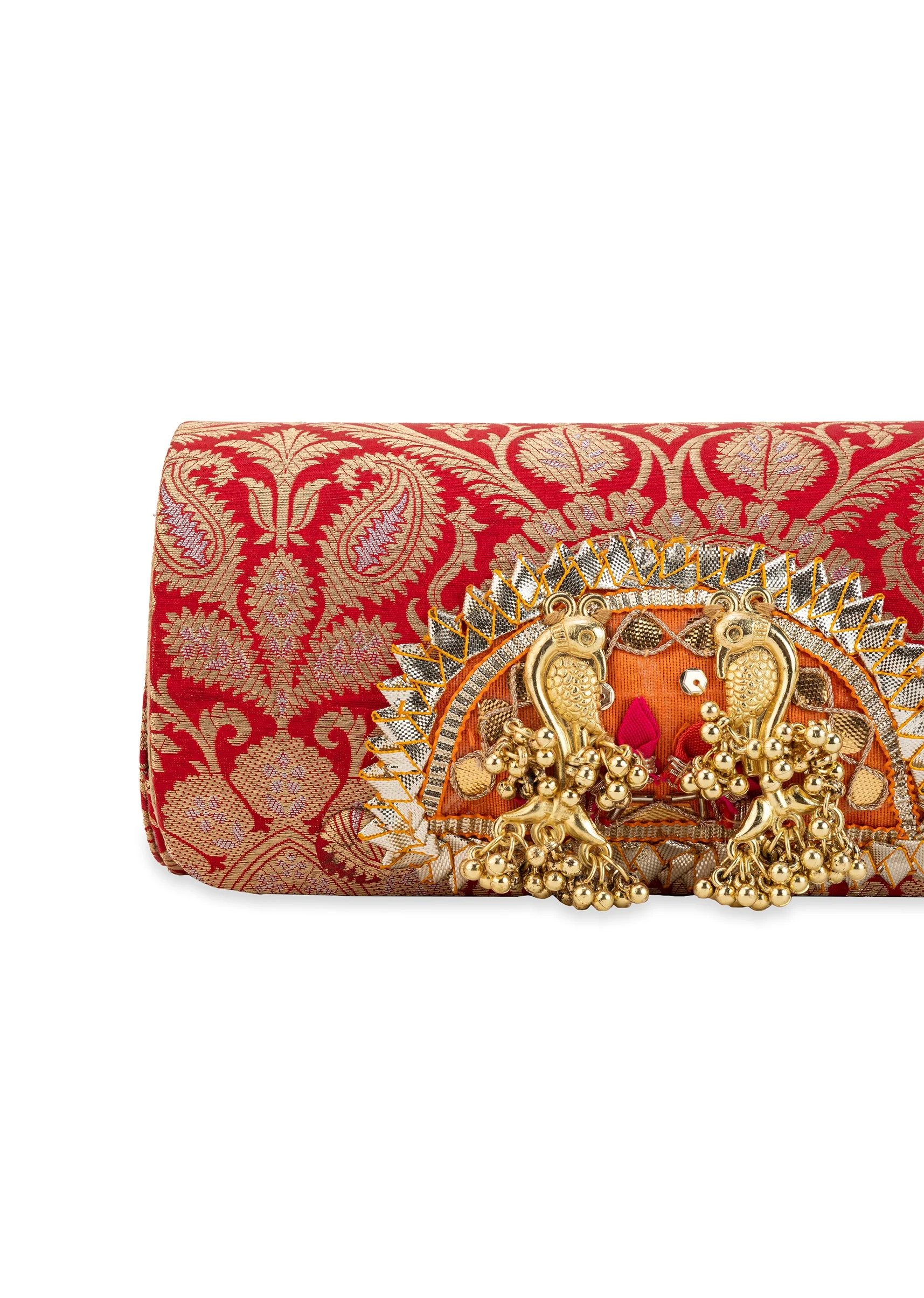 Red Brocade Textured Paisley Motif Bag