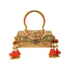 Silver and Gold Embossed Textured Metal Bag with Tassels