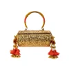 Silver and Gold Embossed Textured Metal Bag with Tassels