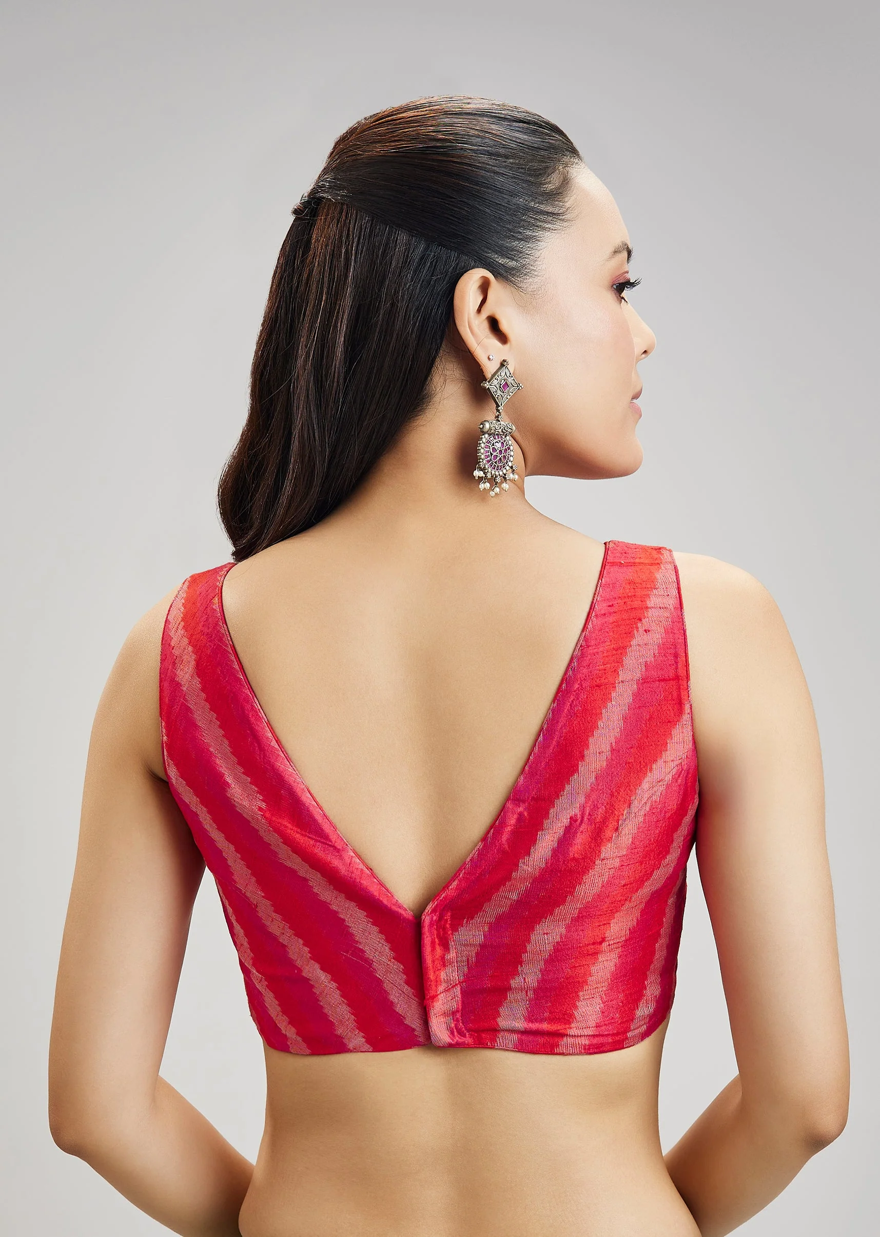 4348-red-tussar-silk-ikat-blouse-2.webp Red Tussar Silk Ikat Blouse