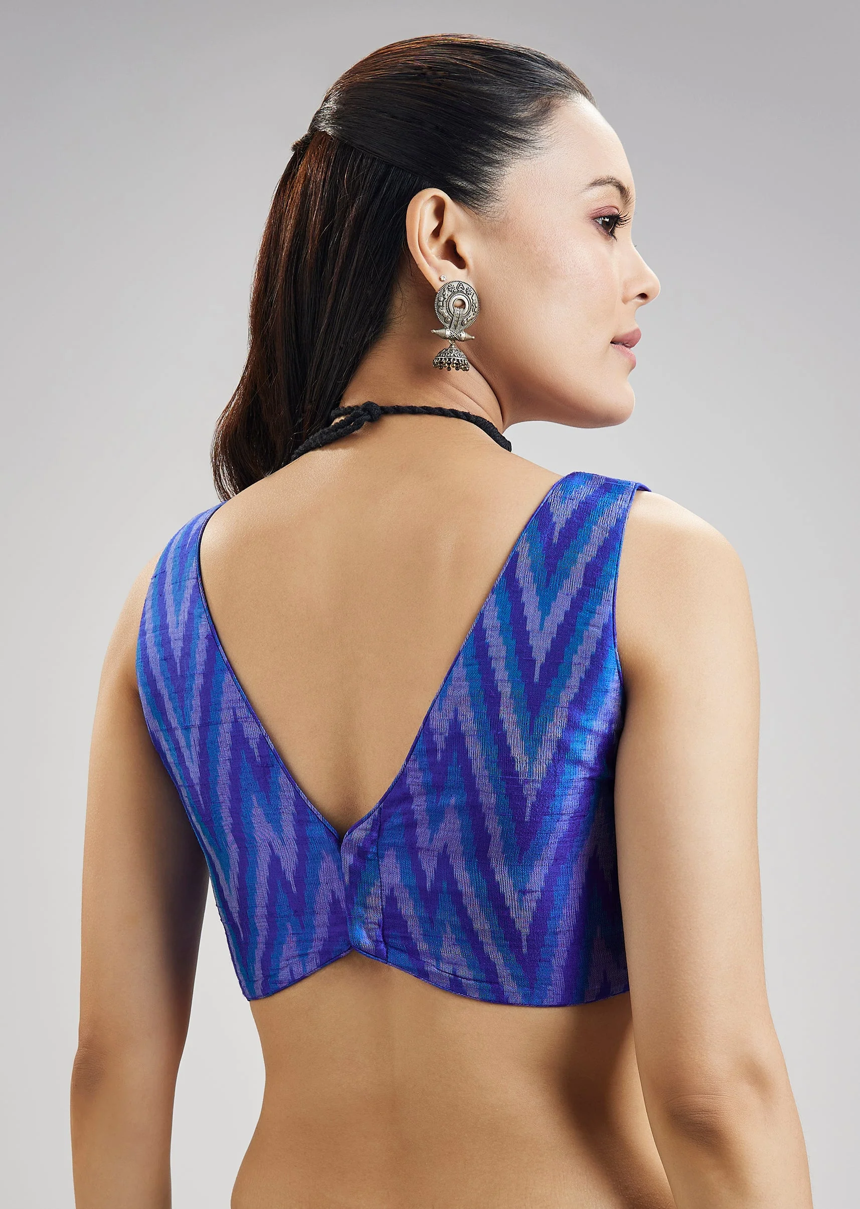 Royal Blue Tussar Silk Ikat Fancy Blouse