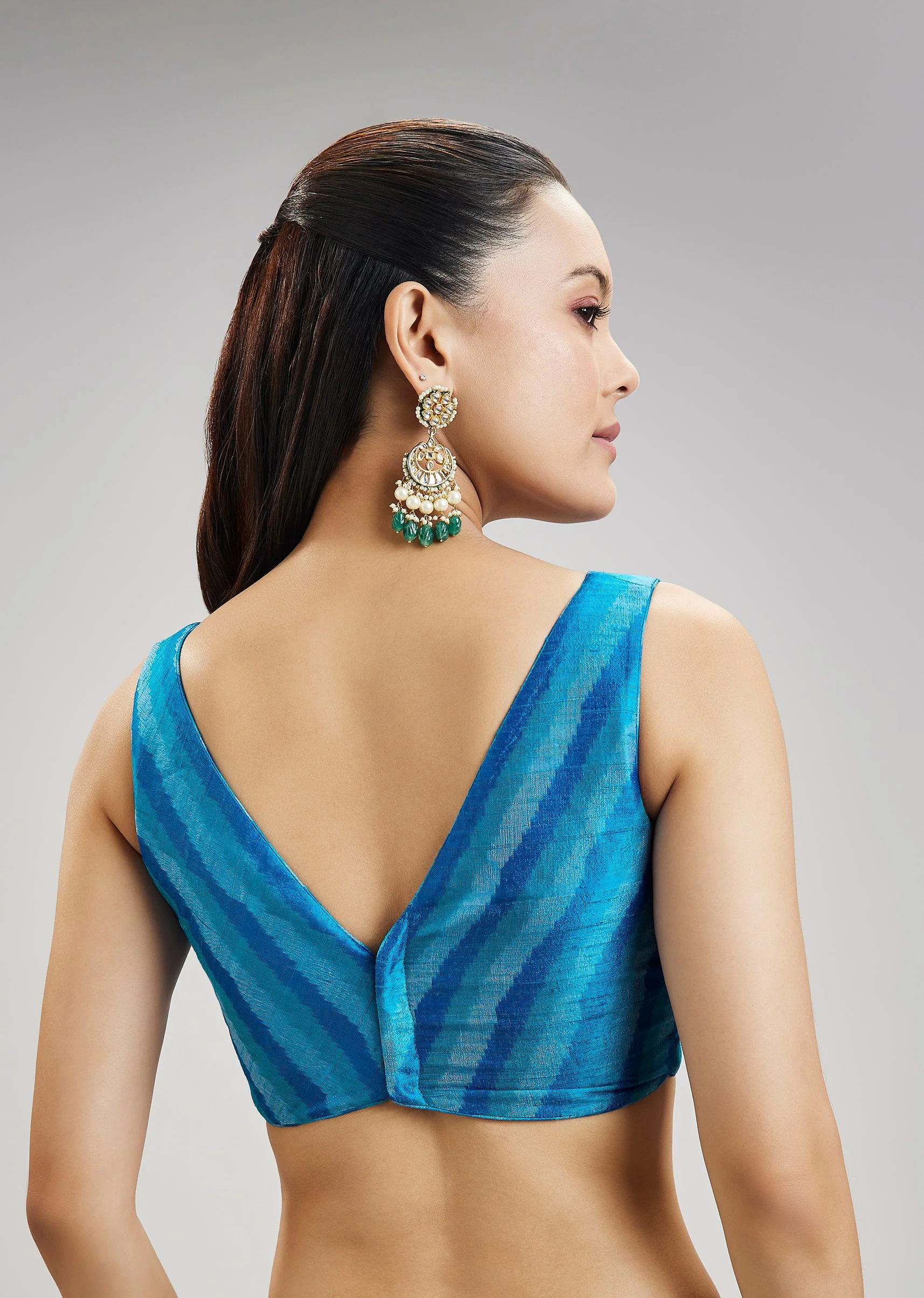 Sky Blue Pure Tussar Silk Ikat Potal Stitched Blouse