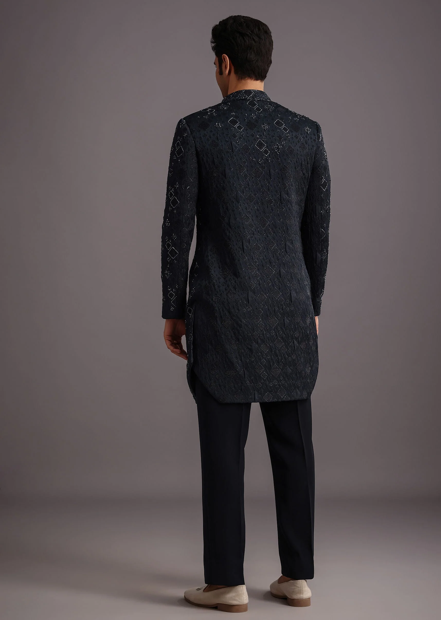 Navy Blue Cutdana Embroidered Indowestern Suit