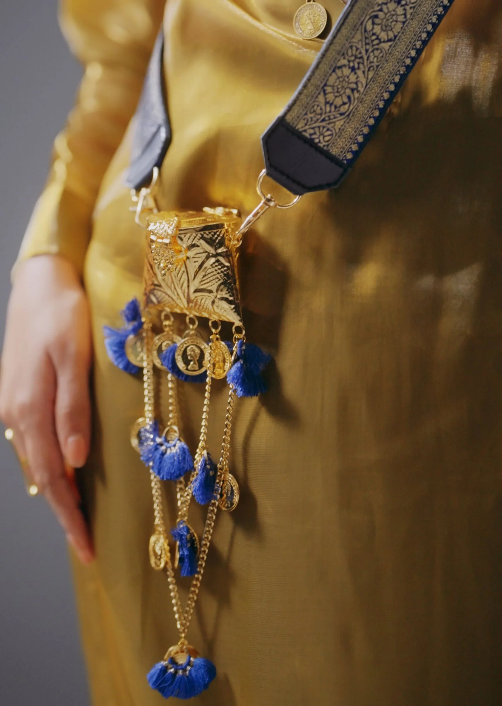 Blue Banarasi Brocade Sling Bag