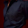 Blue Embroidered Silk Blend Party Shirt