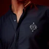Blue Embroidered Rayon Mandarin Collar Shirt