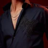 Blue Bead Embroidered Silk Blend Shirt