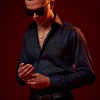 Blue Bead Embroidered Silk Blend Shirt