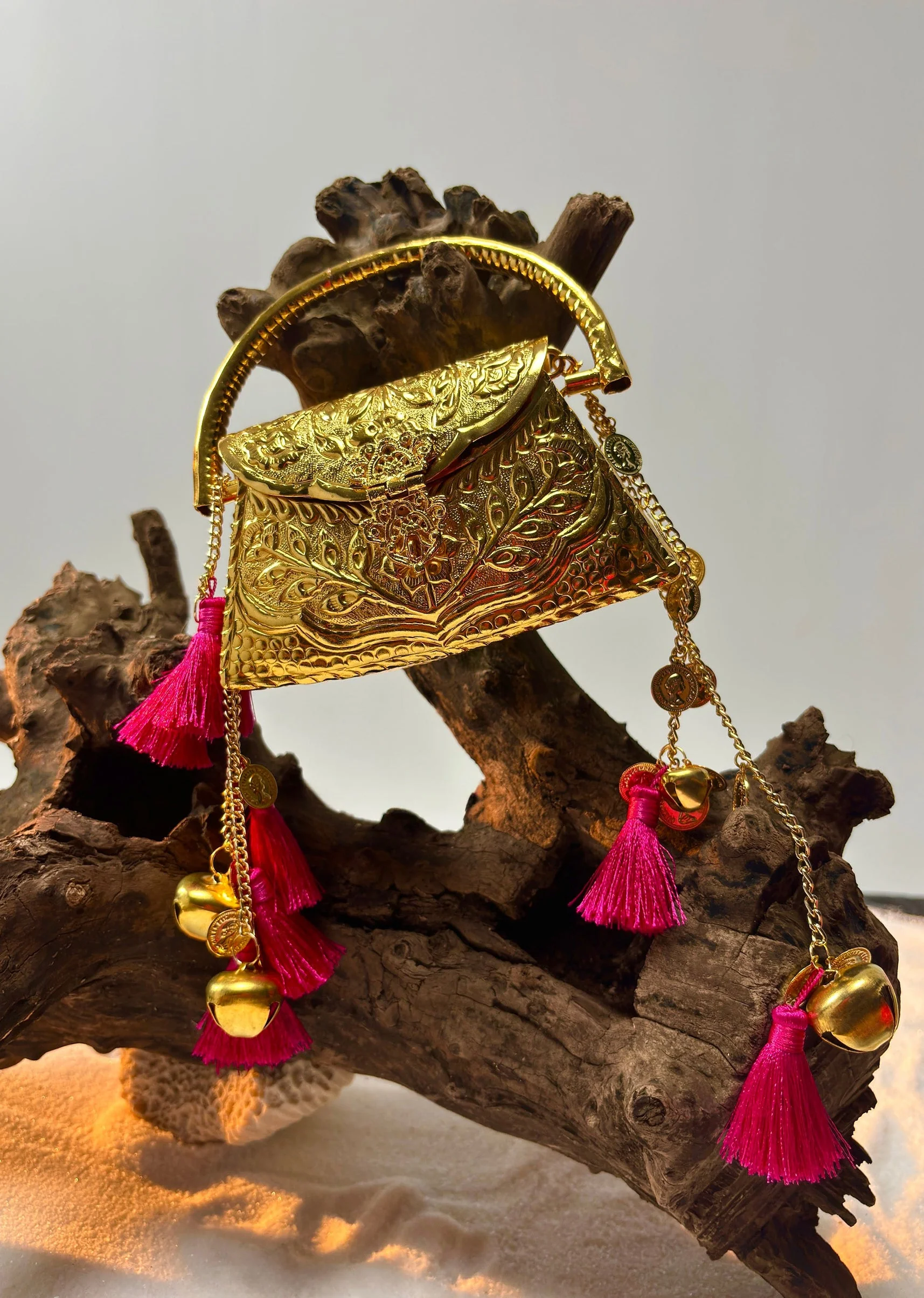 Gold Embossed Handle Potli Handbag