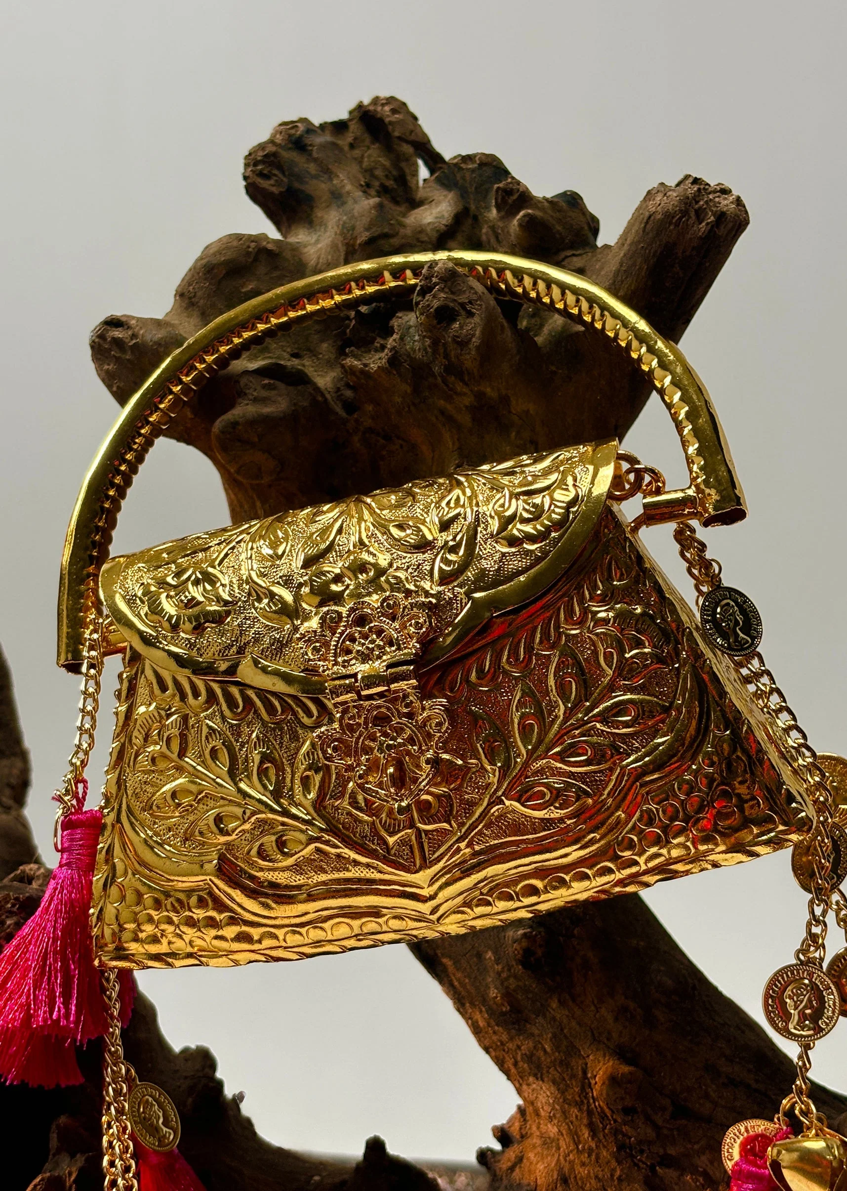 Gold Embossed Handle Potli Handbag