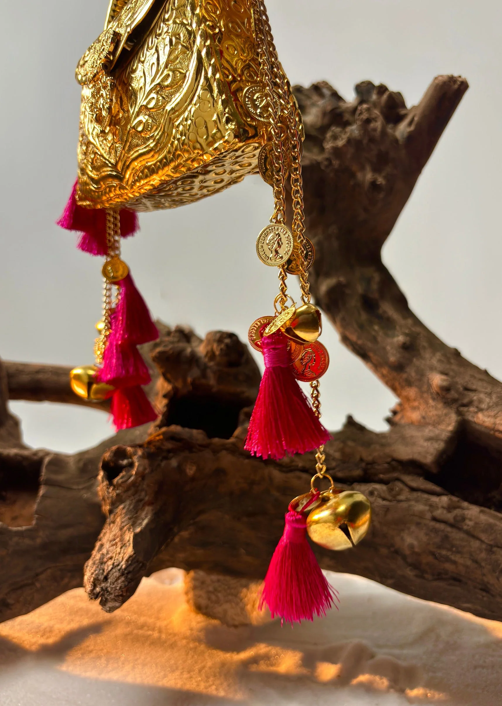 Gold Embossed Handle Potli Handbag