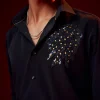 Navy Blue Embellished Polyester Party Shirt