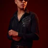 Navy Blue Embellished Polyester Party Shirt