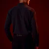 Navy Blue Embellished Polyester Party Shirt