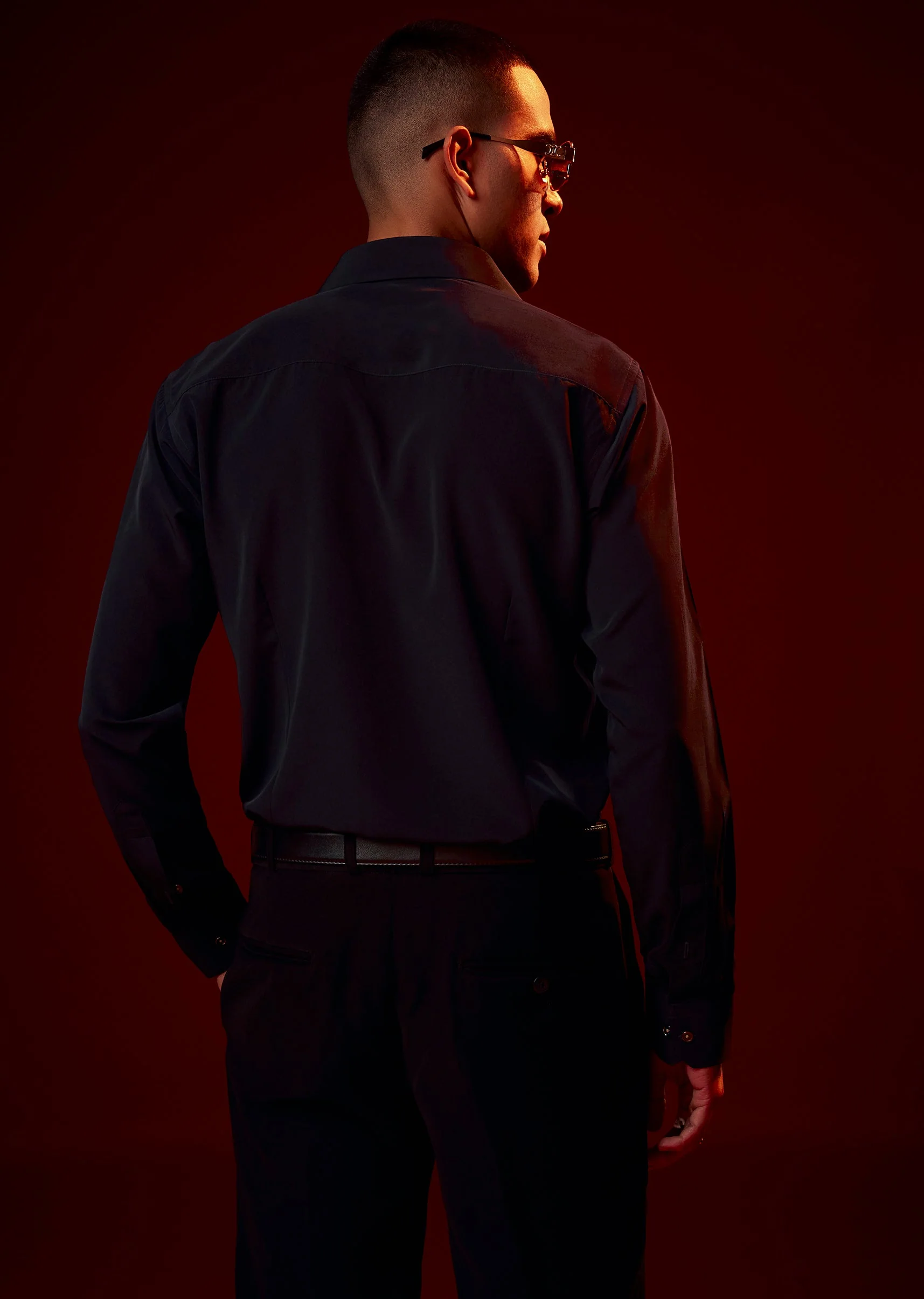 Navy Blue Embellished Polyester Party Shirt