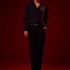 Navy Blue Embellished Polyester Party Shirt