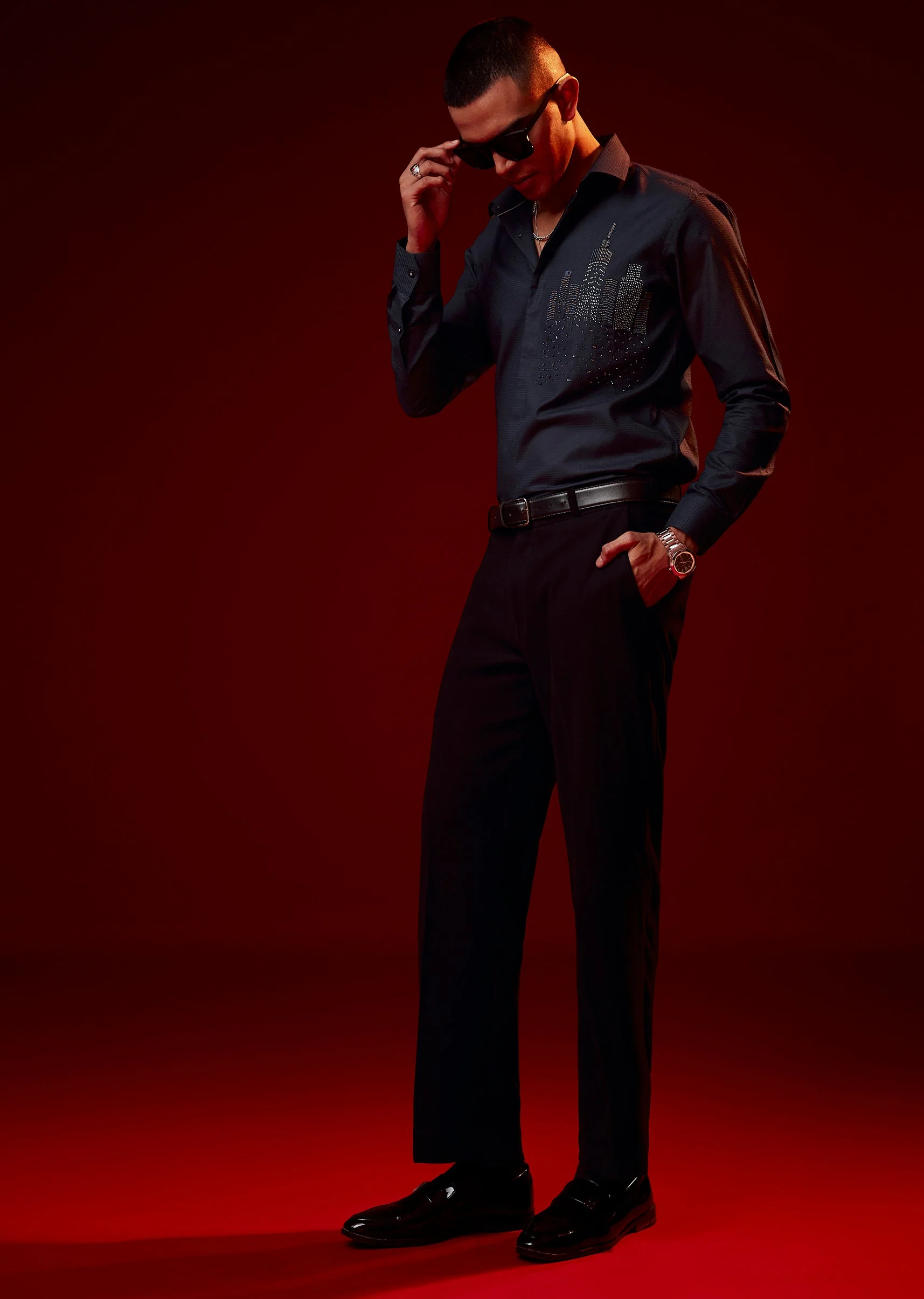 4476-navy-blue-embellished-mandarin-collar-shirt-1.webp Navy Blue Embellished Mandarin Collar Shirt