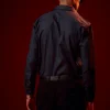Navy Blue Embellished Mandarin Collar Shirt
