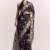 Blue Organza Parsi Gara Embroidered Saree