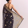 Blue Organza Parsi Gara Embroidered Saree