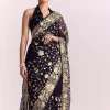 Blue Organza Parsi Gara Embroidered Saree
