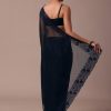 Dark Blue Organza Embroidered Saree With Unstitched Blouse