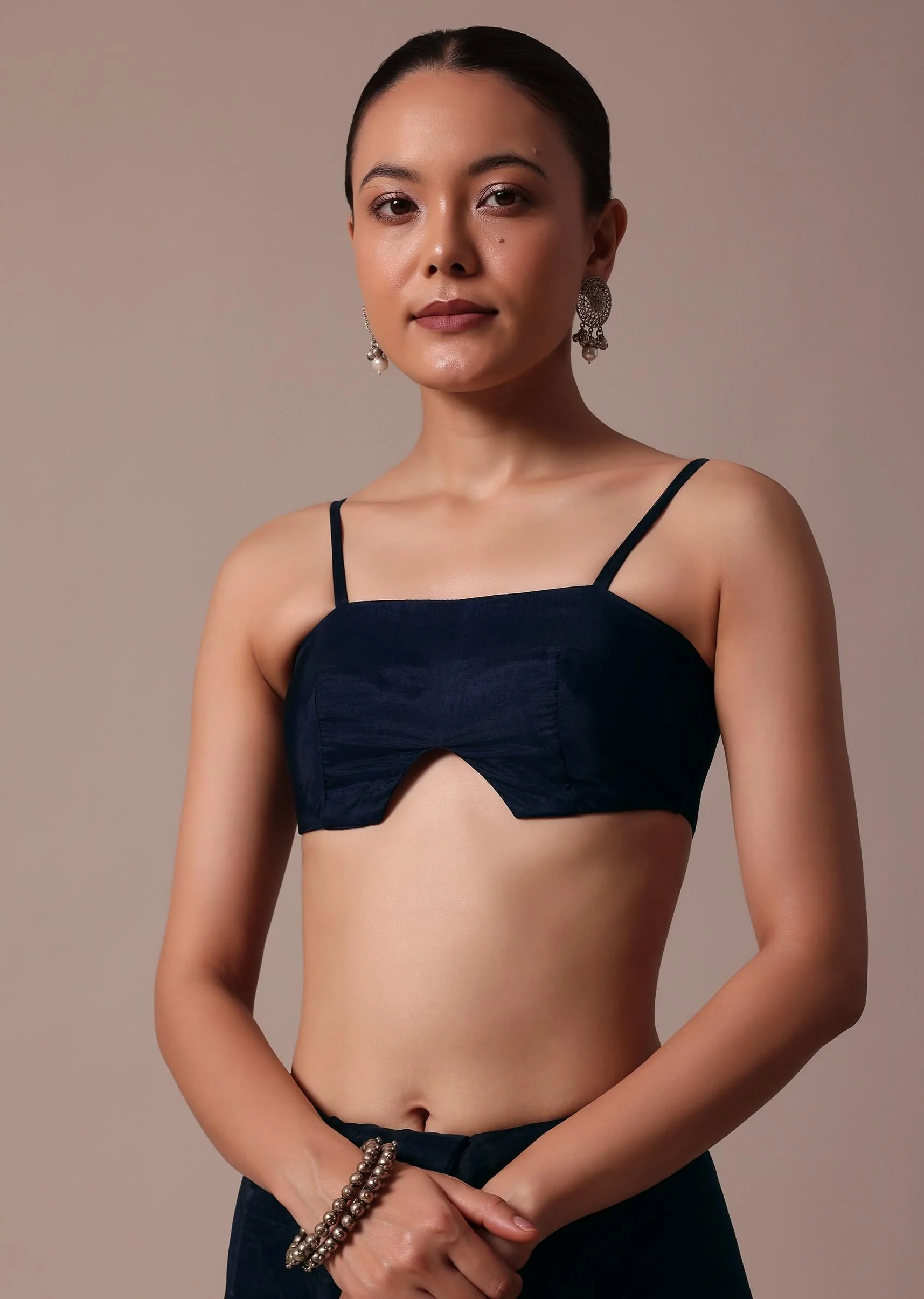 Dark Blue Organza Embroidered Saree With Unstitched Blouse