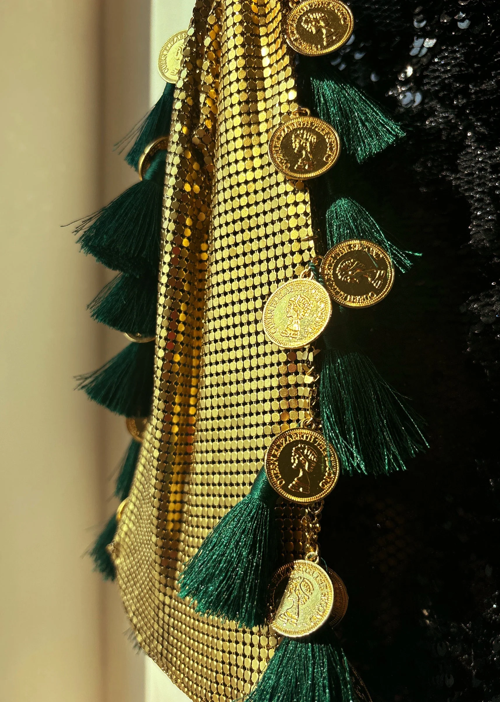 Gold Coin Tassel Jhola Bag