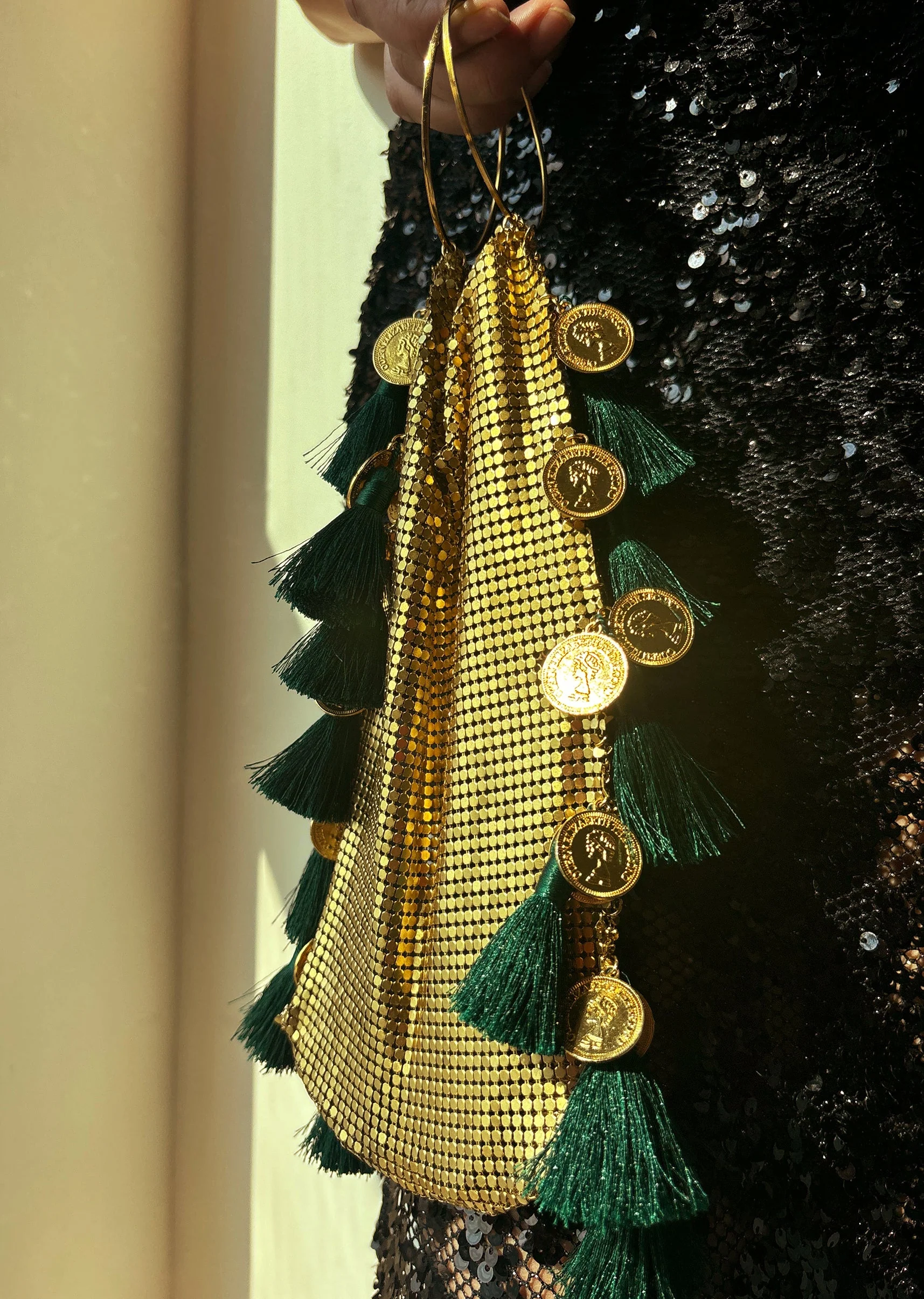 Gold Coin Tassel Jhola Bag