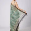 Blue Printed Tassel Border Saree with Unstitched Blouse