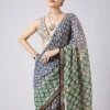 Blue Printed Tassel Border Saree with Unstitched Blouse