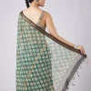 Blue Printed Tassel Border Saree with Unstitched Blouse