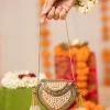 Gold Pearl Embellished Filigree Sling Bag