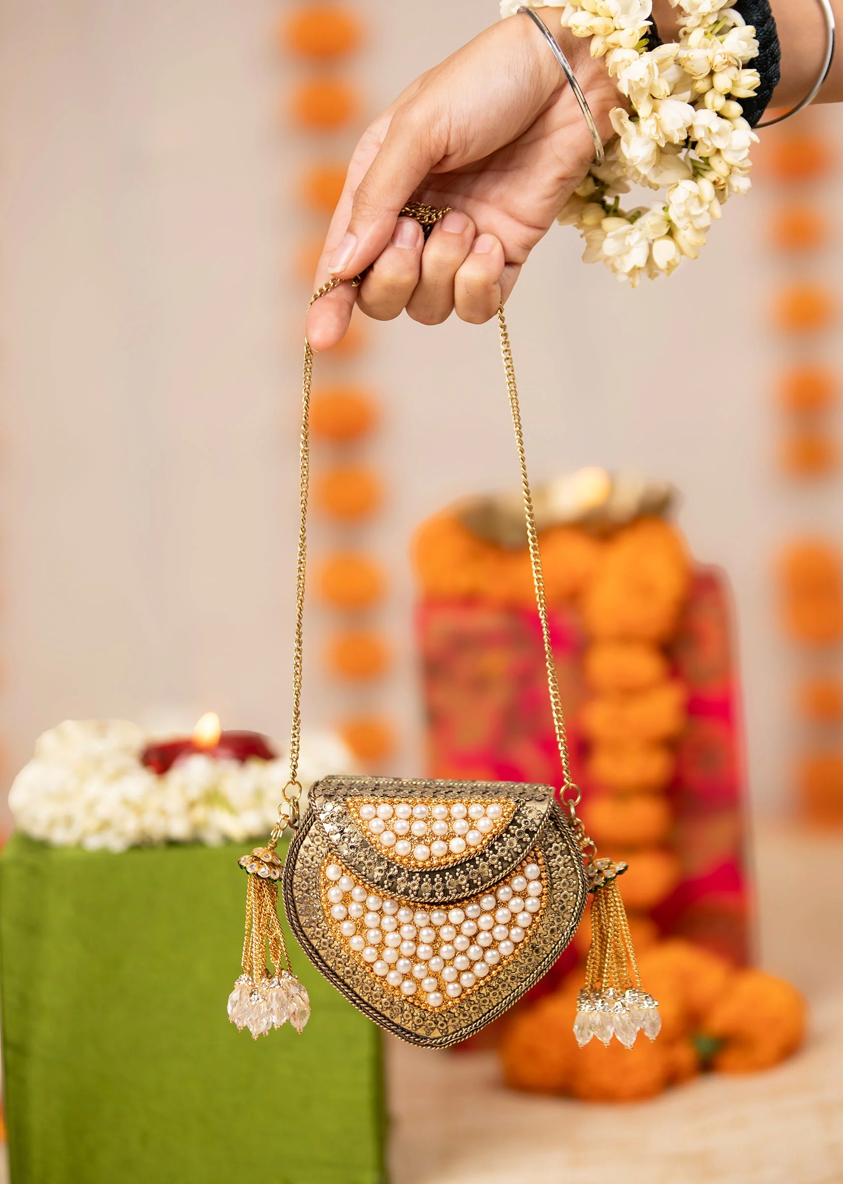 453-gold-pearl-embellished-filigree-sling-bag-1.webp Gold Pearl Embellished Filigree Sling Bag