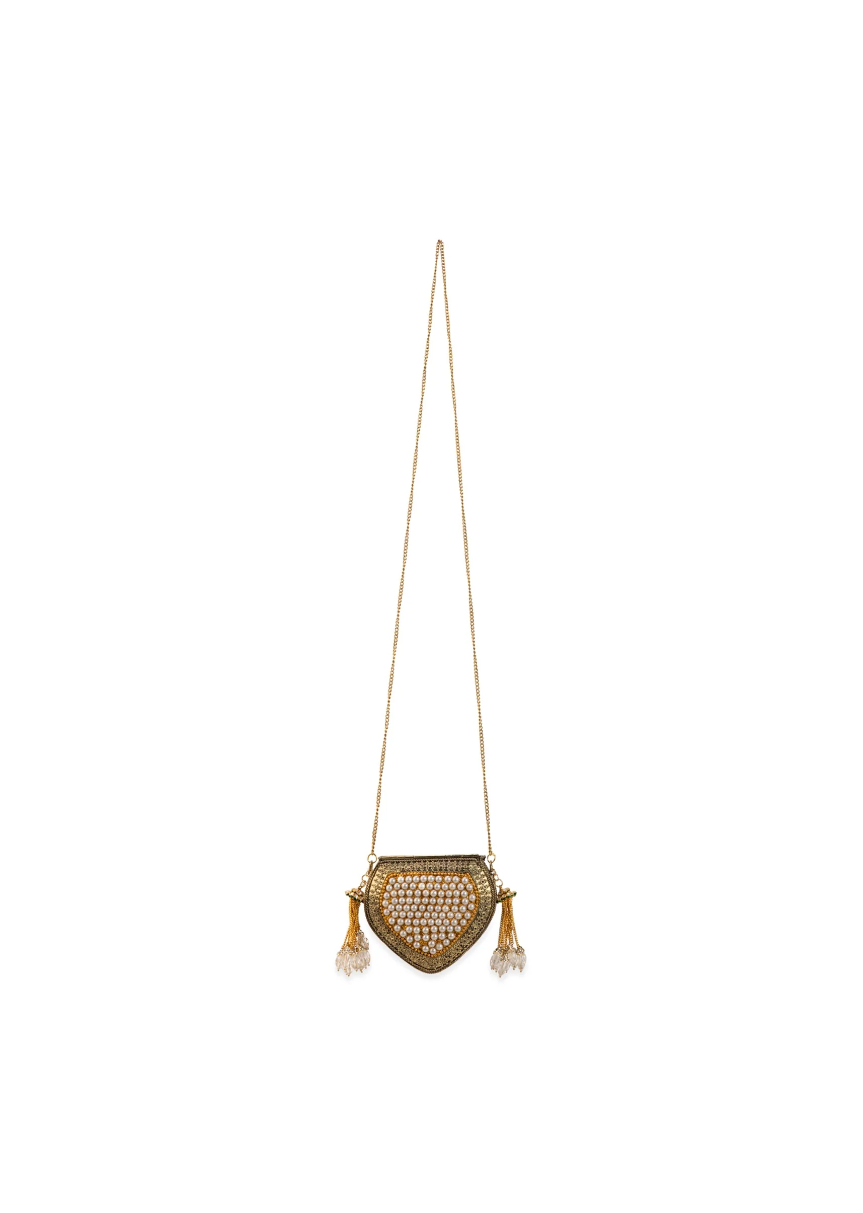 Gold Pearl Embellished Filigree Sling Bag