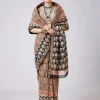 Blue Saree with Block Prints and Unstitched Blouse